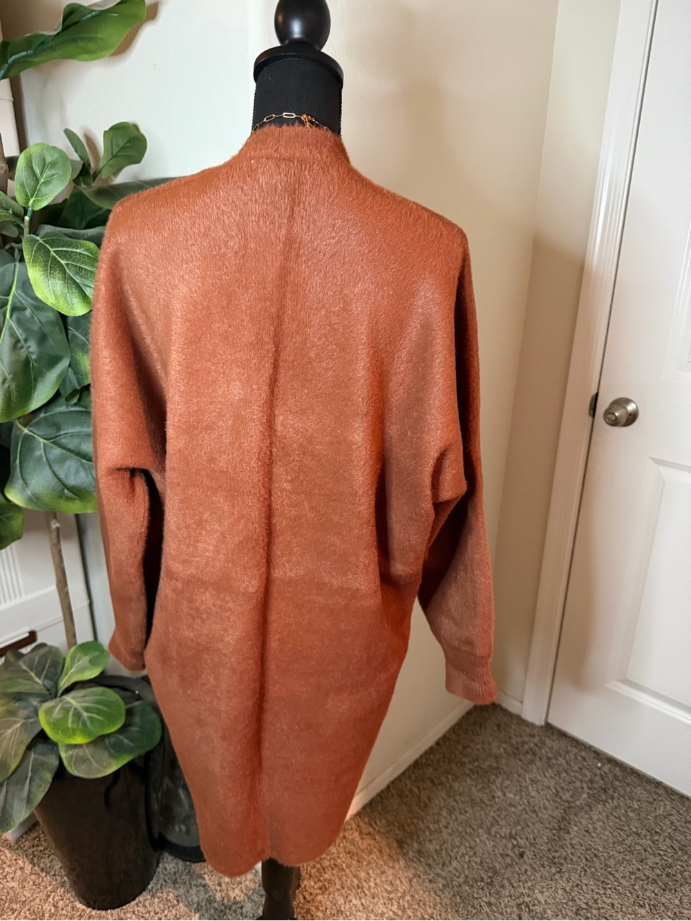 Rust Open-Front Long Cardigan Jacket - Picture 2 of 11